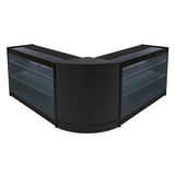 Schwarzes Helios LED Verkaufstheken-Set mit zwei Vitrinen, elegantem Design, glatten Oberflächen und beleuchteten Glasregalen für optimale Produktpräsentation