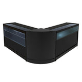 Elegantes Adonis LED Ladentheke Set in Schwarz, bestehend aus zwei Vitrinen und einer Theke, mit glatten Oberflächen und integrierter Beleuchtung