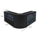 Schwarzes Hera LED Verkaufstheken-Set mit Glasregalen, modernem Design und abgerundeten Kanten, ideal für Einzelhandelsumgebungen