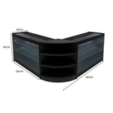 Schwarzes Apollo LED Verkaufstheken-Set mit zwei Ecken, Glasregalen und LED-Beleuchtung, ideal für Verkaufsräume und Ausstellungen