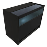 Schwarzes Hyperion LED Verkaufstheken-Set mit Glasoberfläche, modernem Design und integrierter Beleuchtung für ansprechende Präsentationen