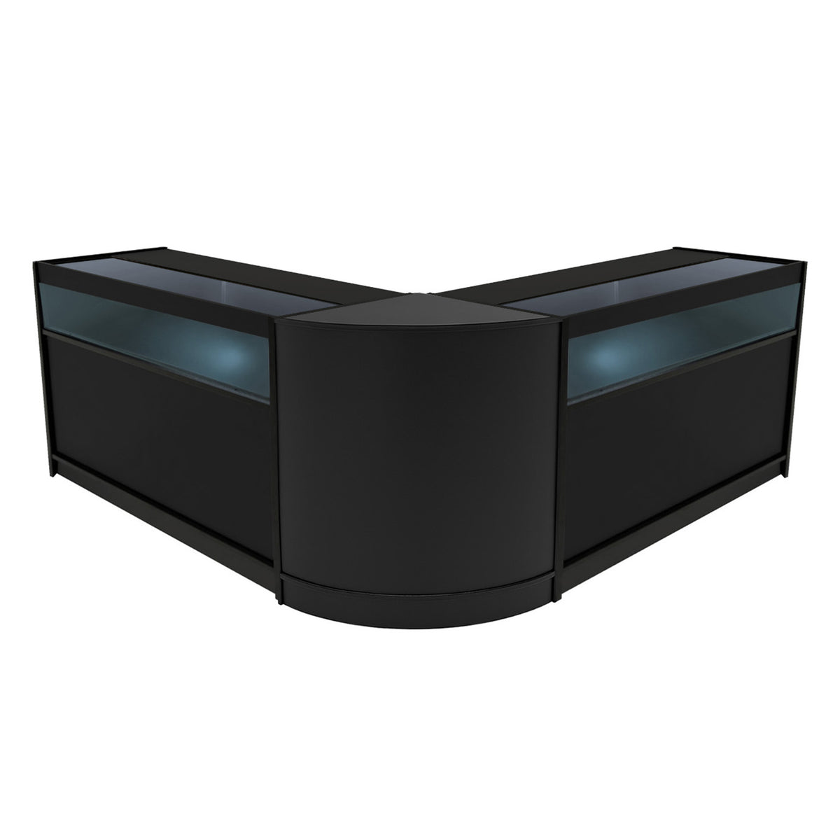 Schwarzes Iris LED Verkaufstheken-Set CM60 + B1500, modernes Design mit glatten Oberflächen und integrierter Beleuchtung für ansprechende Präsentation