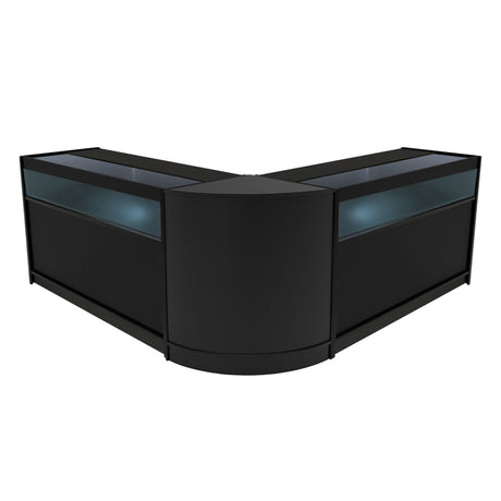 Schwarzes Iris LED Verkaufstheken-Set CM60 + B1500, modernes Design mit glatten Oberflächen und integrierter Beleuchtung für ansprechende Präsentation