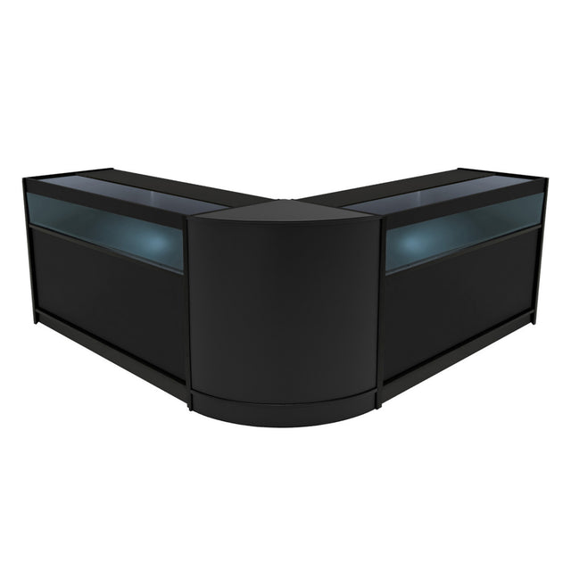 Schwarzes Iris LED Verkaufstheken-Set CM60 + B1500, modernes Design mit glatten Oberflächen und integrierter Beleuchtung für ansprechende Präsentation