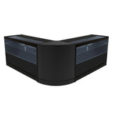 Schwarzes Selene LED Verkaufstheken-Set mit zwei eleganten, modernen Vitrinen und klaren Glasflächen, ideal für den Einzelhandel