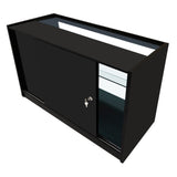 Schwarzes LED-Verkaufstheken-Set mit zwei Einheiten, glatte Oberflächen, moderne Linien und eine abschließbare Tür für Sicherheit und Präsentation