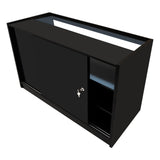 Schwarzes Adonis LED Ladentheke Set mit Glastür, eleganter Oberfläche, integrierter Beleuchtung und praktischen Ablagefächern für optimalen Stauraum