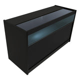 Schwarzes Adonis LED Ladentheke Set mit Glasoberfläche, eleganter, moderner Form und integrierter Beleuchtung für stilvolle Präsentation
