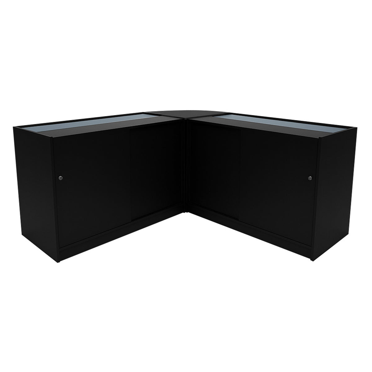 Schwarzes Triton LED Verkaufstheken-Set mit zwei Glastüren, modernem Design und eleganter, glatter Oberfläche, ideal für Verkaufsräume
