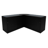 Schwarzes Apollo LED Verkaufstheken-Set LM60 + K1500, bestehend aus zwei eleganten, modernen Vitrinen mit gläsernen Oberflächen und abgerundeten Kanten