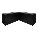 Schwarzes Harmonia LED Verkaufstheken-Set mit zwei eleganten, gläsernen Oberflächen und modernen, abgerundeten Kanten, ideal für Verkaufsräume