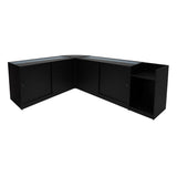 Schwarzes Astro LED Verkaufstheken-Set LM60 + K1500 mit gläsernen Oberflächen und modernem, eckigem Design, ideal für Verkaufsräume und Ausstellungen