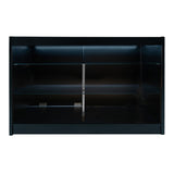 Schwarzes Astro LED Verkaufstheken-Set mit zwei Regalen und gläsernen Einlegeböden, elegantes Design und moderne Beleuchtung für Verkaufsräume