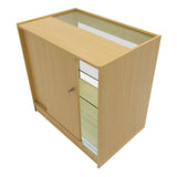 Hera LED Verkaufstheken-Set in Ahorn, mit glatter Oberfläche, abschließbarem Schrank, Glasregalen und modernem, minimalistischen Design