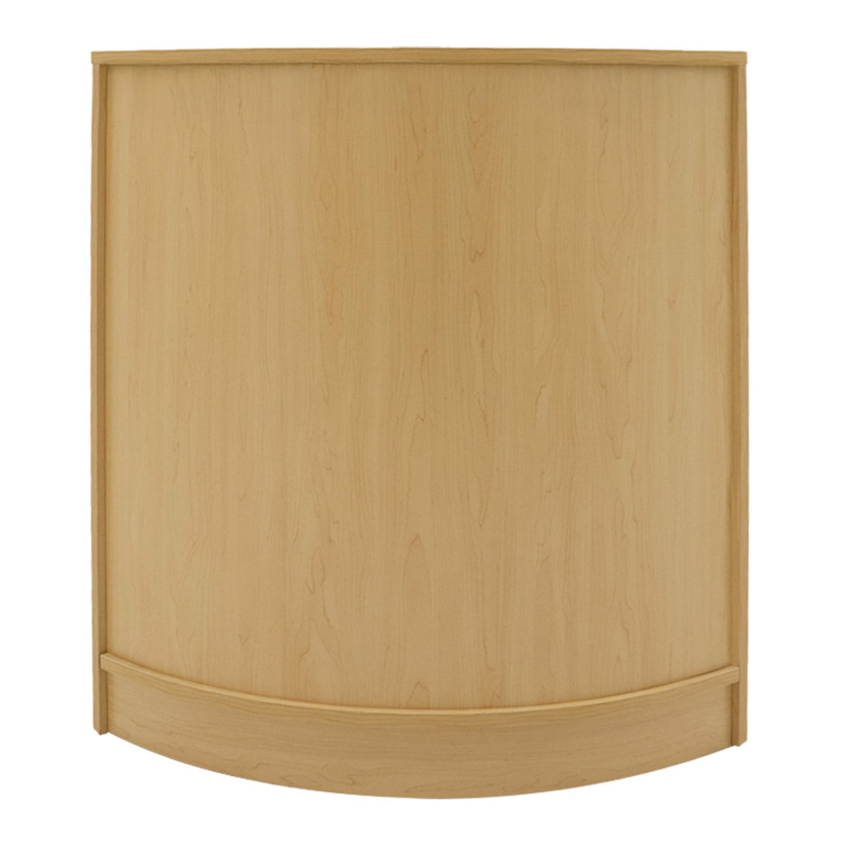 Verkaufstheke aus hellem Ahornholz mit glatter, gebogener Front und minimalistischer, eleganter Form, ideal für Verkaufsräume