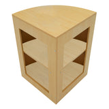 Eckige Verkaufstheke aus hellem Ahornholz mit zwei offenen Regalen, glatte Oberfläche und moderne, minimalistische Form