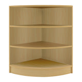 Eckregal aus hellem Ahornholz mit vier offenen Regalböden, ideal für Verkaufsräume, modernes Design, glatte Oberfläche und abgerundete Kanten