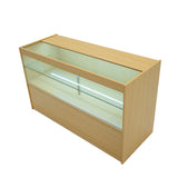 Adonis LED Ladentheke Set in Ahorn, mit gläserner Vitrine, hellen LED-Leuchten und modernem, minimalistischen Design, ideal für Verkaufsräume