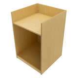 Verkaufstheke aus Ahornholz mit zwei offenen Fächern, glatter Oberfläche und minimalistischer Form, ideal für den Einzelhandel oder Messen