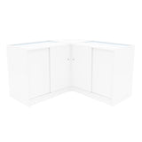 Hera LED Verkaufstheken-Set in Weiß, bestehend aus zwei eleganten, modernen Theken mit gläsernen Oberflächen und geschlossenen Fächern für optimalen Stauraum