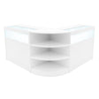 Elegantes, weißes LED-Verkaufstheken-Set mit zwei Ecken, glatten Oberflächen und offenen Regalen für optimale Präsentation und Beleuchtung
