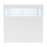 Weißes LED-Verkaufstheken-Set mit zwei Einheiten, glatte Oberfläche, integrierte Beleuchtung und modernes, minimalistisches Design