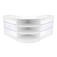Elegantes, weißes Verkaufstheken-Set mit transparenten Glasflächen und abgerundeten Ecken, ideal für die Präsentation von Produkten in Geschäften
