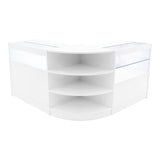 Harmonia LED Verkaufstheken-Set in Weiß, mit glatten Oberflächen, klaren Glasvitrinen und eleganten, abgerundeten Kanten für modernen Einzelhandel