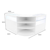 Elegantes Verkaufstheken-Set in Weiß mit klaren Glasflächen, abgerundeten Kanten und großzügigem Stauraum, ideal für moderne Verkaufsräume
