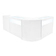 Elegantes, weißes Luna LED Verkaufstheken-Set mit zwei Modulen und beleuchteten Flächen, ideal für moderne Verkaufsräume und Ausstellungen