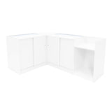 Vega LED Verkaufstheken-Set in Weiß, bestehend aus zwei Ecken, glatten Oberflächen, integrierter Beleuchtung und Stauraum für Produkte