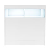 Weißes LED Verkaufstheken-Set mit zwei Einheiten, glatte Oberfläche, integrierte Beleuchtung und modernes, minimalistisches Design