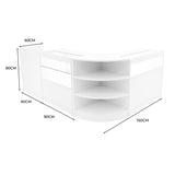 Elegantes Verkaufstheken-Set in Weiß mit glatten Oberflächen, abgerundeten Kanten und integrierten Regalen für optimale Präsentation und Stauraum