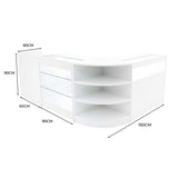 Elegantes Verkaufstheken-Set in Weiß mit abgerundeten Kanten, Glasregalen und großzügigem Stauraum, ideal für moderne Verkaufsräume