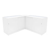 Weißes Selene LED Verkaufstheken-Set mit zwei Ecken, glatte Oberflächen, integrierte LED-Beleuchtung und moderne, minimalistische Form