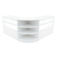 Elegantes Andromeda LED Verkaufstheken-Set in Weiß, mit gläsernen Vitrinen und abgerundeten Kanten, ideal für moderne Verkaufsräume
