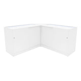 Eckiges Andromeda LED Verkaufstheken-Set in Weiß, mit glatten Oberflächen, integrierter Beleuchtung und modernen, minimalistischen Türen für ansprechende Präsentation