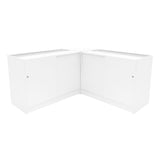 Elegantes, weißes Verkaufstheken-Set mit glatten Oberflächen, abgerundeten Kanten und integrierter LED-Beleuchtung für ansprechende Präsentationen