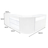 Elegantes Verkaufstheken-Set in Weiß mit klaren Glasflächen, abgerundeten Kanten und großzügigem Stauraum, ideal für Einzelhandelsumgebungen