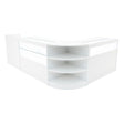Elegantes Verkaufstheken-Set in Weiß mit klaren Glasflächen, runden Kanten und offenen Regalen für optimale Präsentation und Stauraum