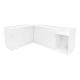 Weißes Theia LED Verkaufstheken-Set mit eleganten, glatten Oberflächen, abgerundeten Kanten und integrierter Beleuchtung für optimale Produktpräsentation