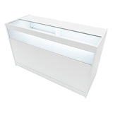 Weißes Triton LED Verkaufstheken-Set mit glatter Oberfläche, integrierter Beleuchtung und modernem, minimalistischen Design für Verkaufsräume