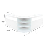 Modulares Verkaufstheken-Set in Weiß, mit glatter Oberfläche, abgerundeten Ecken und mehreren Regalen für optimalen Stauraum und Präsentation