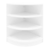 Eckige, weiße LED-Verkaufstheke mit vier Regalen, glatte Oberflächen und modernes Design, ideal für Verkaufsräume und Ausstellungen