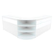 Elegantes, weißes Verkaufstheken-Set mit abgerundeten Kanten, transparenten Glasflächen und offenen Regalen für optimalen Produktdisplay und Zugang