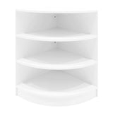 Weißes LED Verkaufstheken-Set mit runden Kanten, vier offenen Regalen und glatter Oberfläche, ideal für moderne Verkaufsräume und Ausstellungen