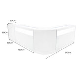 Elegantes, weißes Luna LED Verkaufstheken-Set mit abgerundeten Kanten, ideal für Verkaufsräume, Maße 60x150 cm und 90 cm hoch