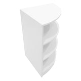 Eckige, weiße LED-Verkaufstheke mit vier offenen Regalen, glatte Oberfläche und modernes Design, ideal für Verkaufsräume und Ausstellungen