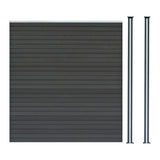 Grau WPC Sichtschutzzaun mit horizontalen Lamellen und zwei LED Zaunpfosten, robust und modern, ideal für Garten- und Terrassengestaltung