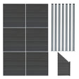 Grau WPC Sichtschutzzaun mit sechs Paneelen, einem Eckstück und sieben LED Zaunpfosten, alle mit glatter, wetterbeständiger Oberfläche und modernem Design